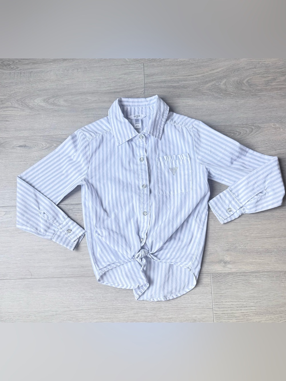 GUESS Blue & White Striped Tie-Front Button-Down Shirt